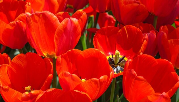 Close-up of vibrant red tulips - Powered by Adobe