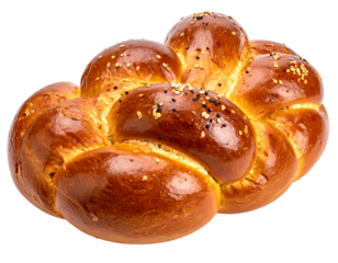 A single piece of a braided bread roll, isolated on a white background.