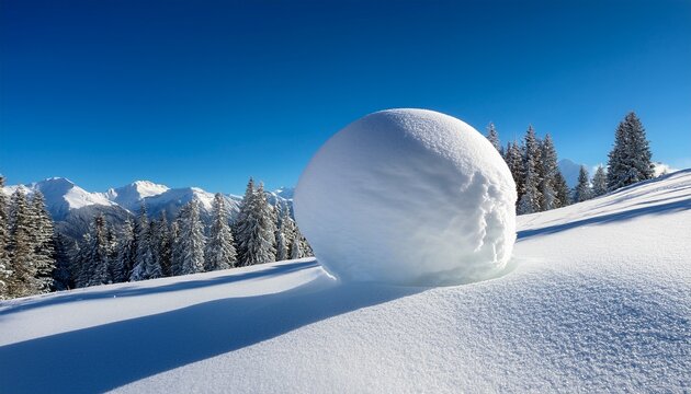 a large snowball rolling down a snowy mountainside showing a snowball effect
