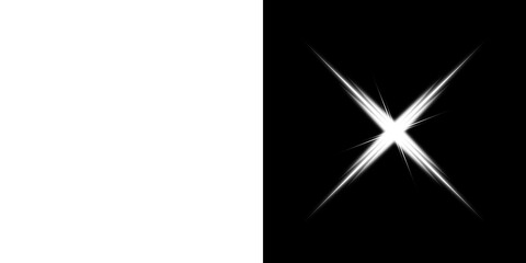 White X-shaped star flare on black and transparent backgrounds
