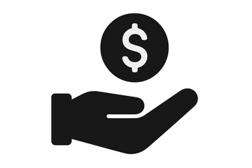 Hand holding a coin with a dollar sign symbolizing savings and financial transactions in a simple graphic style