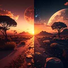 Desert planets sunrise/sunset