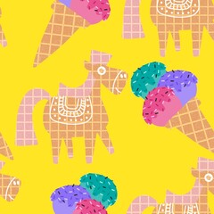 Christmas animals seamless horse ice cream pattern for wrapping paper and fabrics