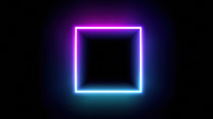 Vibrant Neon Square Glowing in Dark Space With Purple and Blue Hues Creating a Modern Artistic Effect