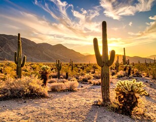 Desert sunset with cacti