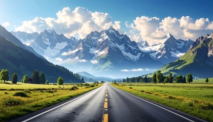 Naklejka premium Mountain road stretches into a vast landscape