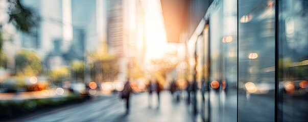 Blurred cityscape view of a bustling city street
