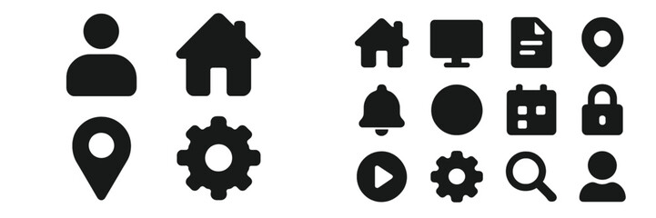 Icon collection illustrating various digital elements and symbols for navigation and organization in a user interface