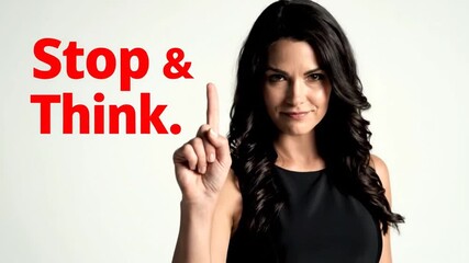 Confident businesswoman emphatically making a point with raised finger, conveying strong conviction and professional authority in dynamic video sequence.