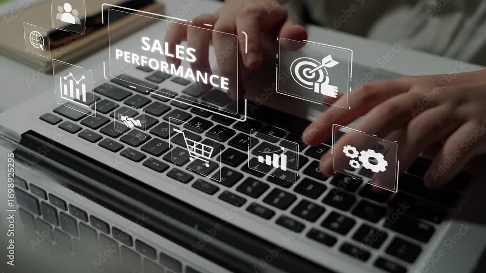 Poster digital sales performance dashboard showing sales performance metrics, performance trends, sales per
