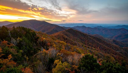 Autumnal mountain vista at sunset