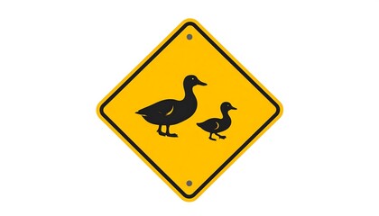 Caution sign depicting two ducks, one adult and one young