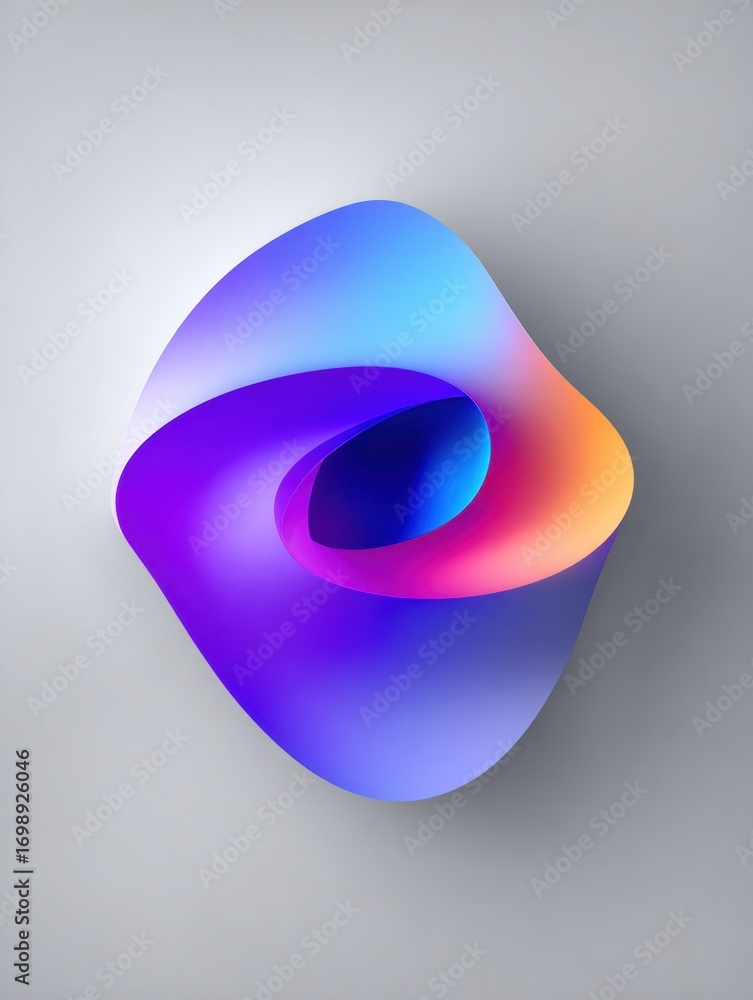 Poster unique abstract 3d shape with smooth gradients sparkles against a neutral background
