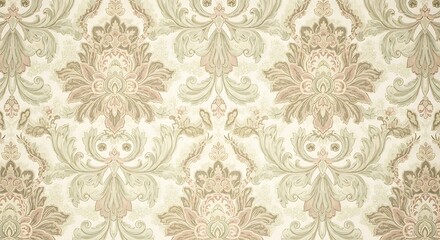 Vintage floral wallpaper with intricate patterns and muted color palette
