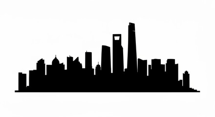 Naklejka premium Silhouette of a cityscape with various buildings and skyscrapers against a white background in a dark tone created with generative ai
