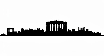 Silhouette of athens skyline featuring the parthenon and other greek architectural landmarks in black created with generative ai