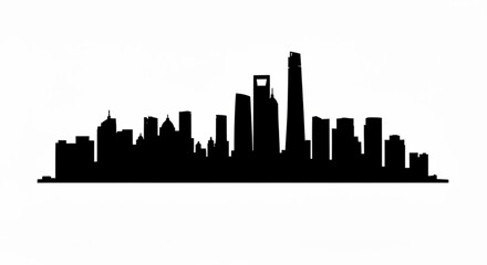 Naklejka premium Silhouette of a city skyline with various buildings and skyscrapers against a white background view scene created with generative ai