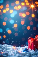 Festive Christmas background with sparkling lights and discount percentage graphic, red, business