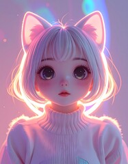 Digital art of a girl with cat ears