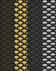 Isolated Japanese sensu patterns in gold and silver tones on transparent background
