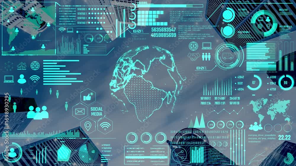Poster data center monitoring dashboard visualize network performance, connection status, usage rate, and t