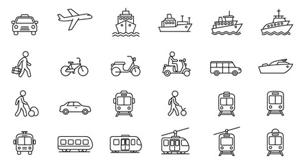 Line art transportation icons collection