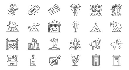 Music festival event line icons