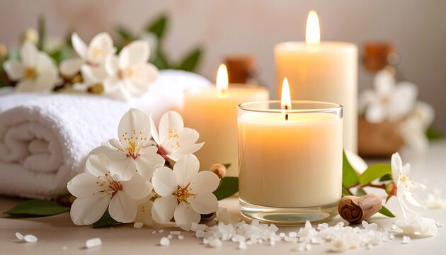 Spa scene with candles and flowers