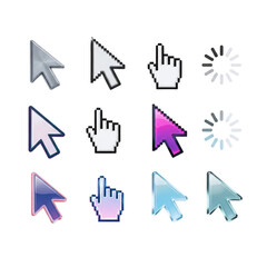Cursor icon set with pixel, glass, and gradient styles