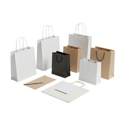 Paper shopping bag and stationery branding mockup set