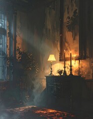 Dimly lit antique room