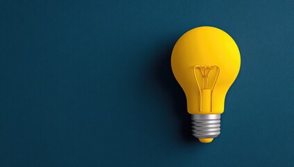 Bright yellow lightbulb on deep navy background