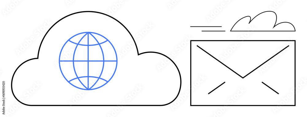 Aufkleber cloud with globe signifying global connectivity near flying envelope representing digital email exch