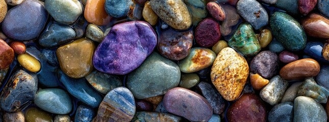 Close-up view of colorful pebbles