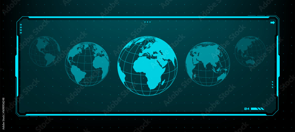 Aufkleber blue hud vector graphic with multiple globe icons showcasing global connectivity. digital interface 