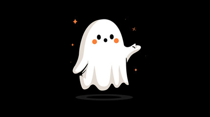 Obraz premium Cute cartoon ghost waving in a whimsical design with a dark background, perfect for Halloween decorations