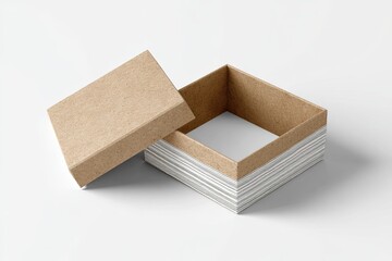 Open square kraft paper gift box, light gray interior