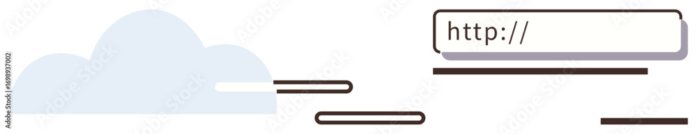Poster cloud design with floating url bar evokes cloud computing, internet hosting, and online navigation. 