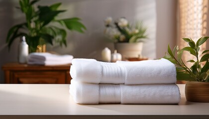 a stack of white towels on a table