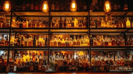 Dark bar with many liquor bottles