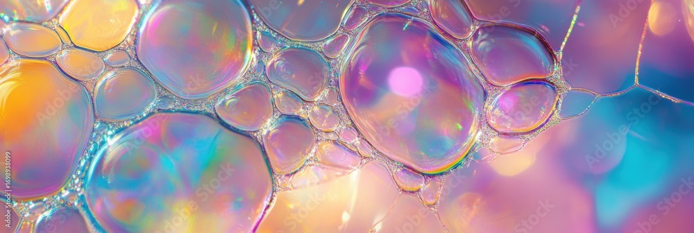 Poster vibrant soap bubbles creating a colorful abstract background with iridescent reflections and delicat