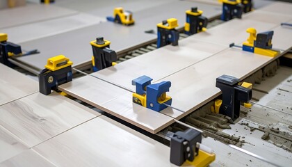 Tiles being fixed in place