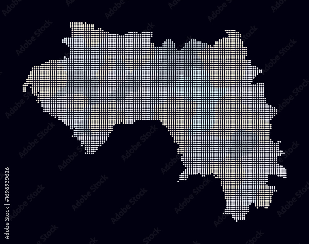 Poster guinea dotted map. digital style map of the country on dark background. guinea shape with circle dot