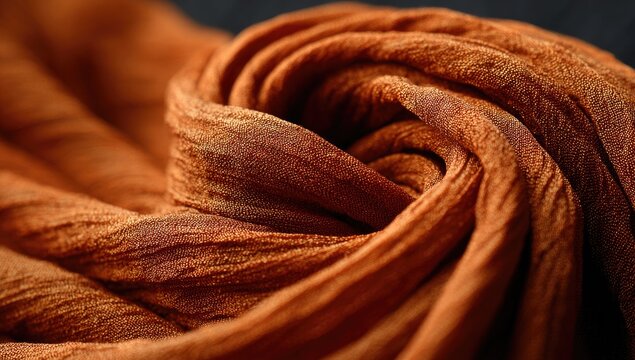 Close-up of rust-colored fabric in a swirling knot - Powered by Adobe