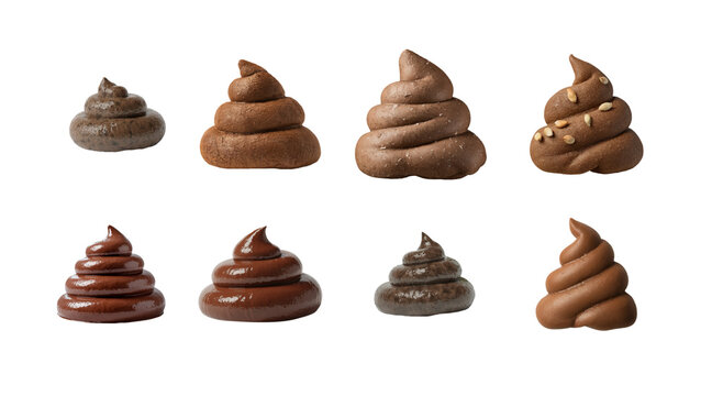 Collection of isolated poop shapes in different textures and colors

Realistic 3D poop icons with varied styles and details

Set of cartoon poop piles isolated on white background