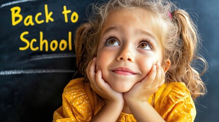 Young Latina girl with thoughtful expression in minimalist school setting during back to school season