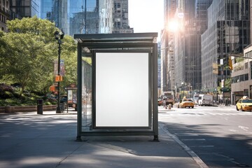 Empty bus stop advertisement in a city