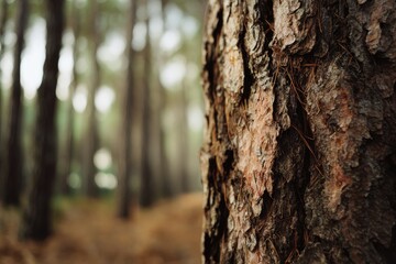 Close-up of a pine tree trunk in a forest