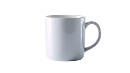 Simple white ceramic coffee mug with a glossy finish and a classic C-shaped handle.