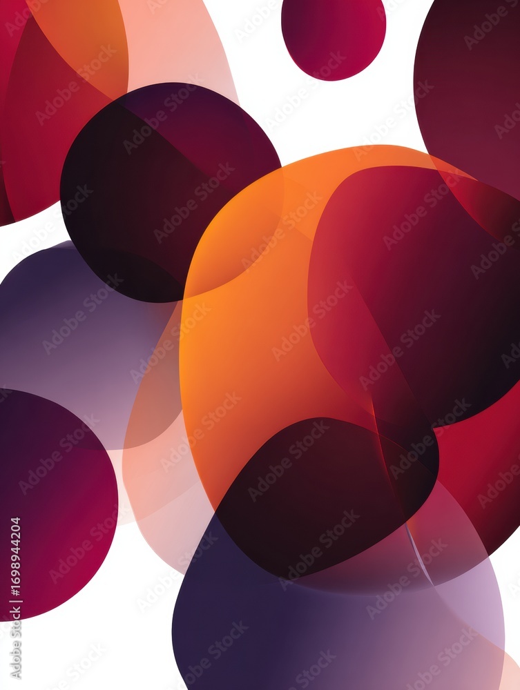 Poster colorful abstract design featuring overlapping circles and smooth gradients in bold hues of red, ora
